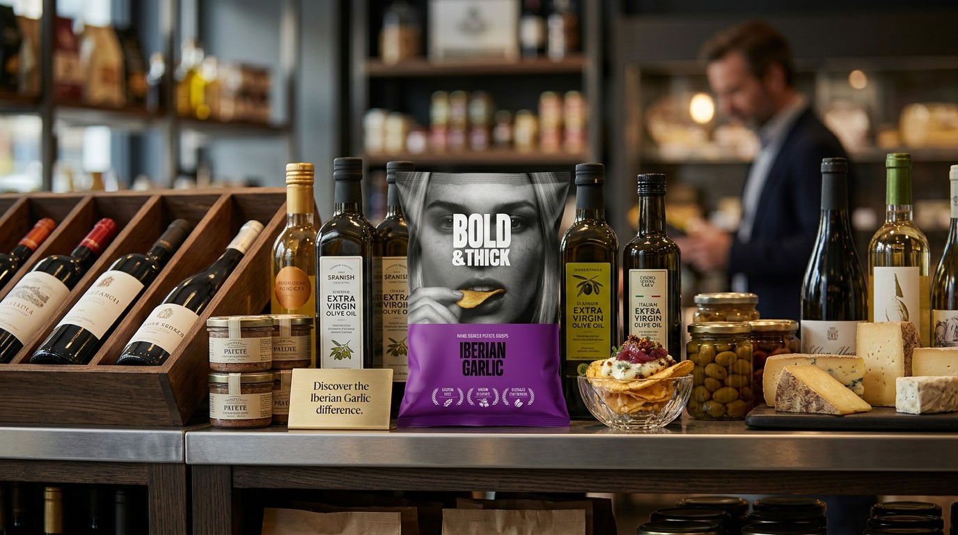 Close retail detail showing BOLD&THICK premium product presentation